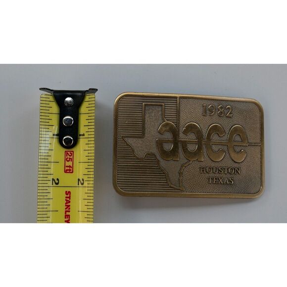 Vintage 1982 AACE Houston Texas Advertisement Brass Belt Buckle - Picture 3 of 4